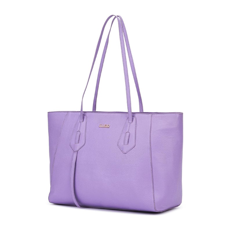KLEIO Vegan Leather Zipper Office Tote Bag with Laptop Compartment (14") - Purple - Image 5
